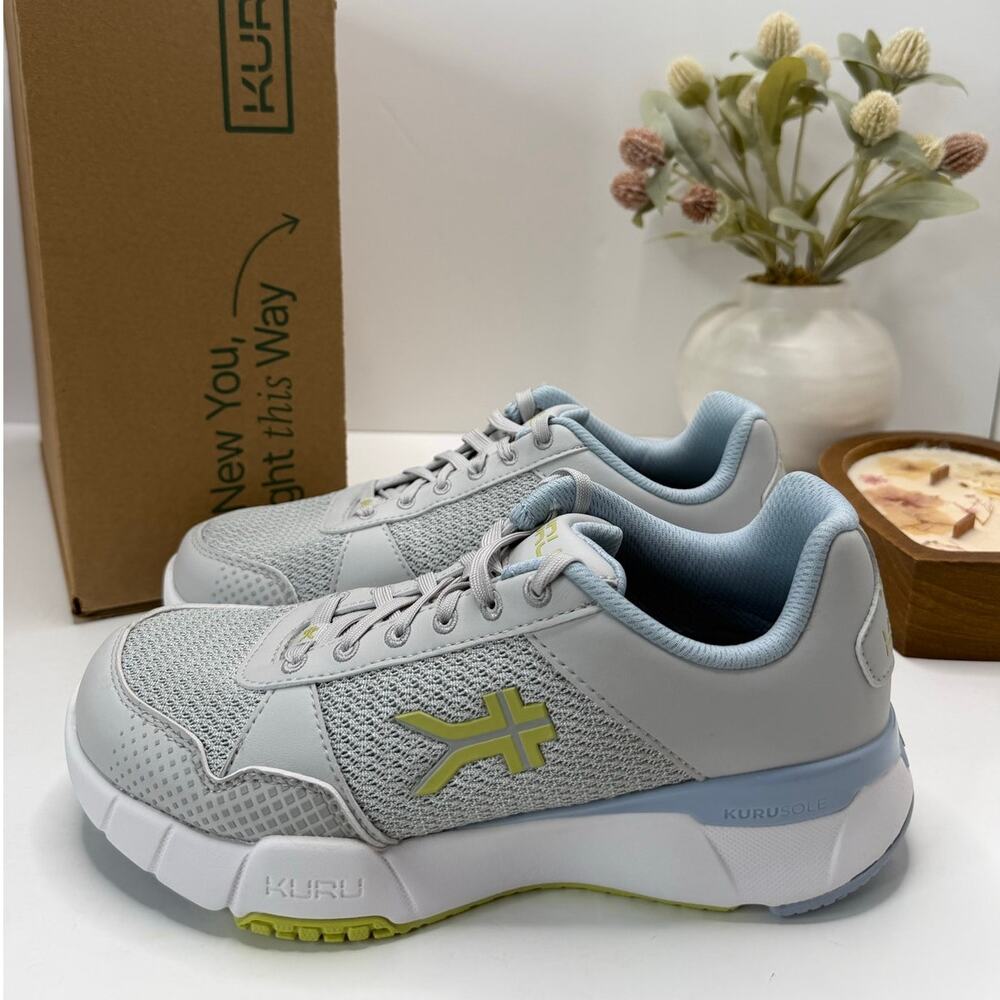Kuru Quantum 2.0 Walking Comfort Sneaker Dove Gray/Pale Lime Women 7.5M NWB